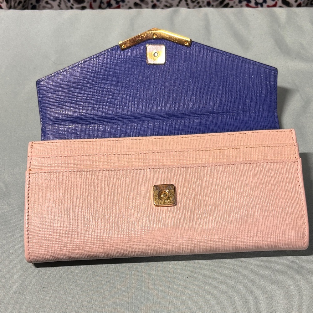 Fendi Rainbow Colorblock Leather Continental Wallet Blue & Pink GUC - Picture 6 of 12